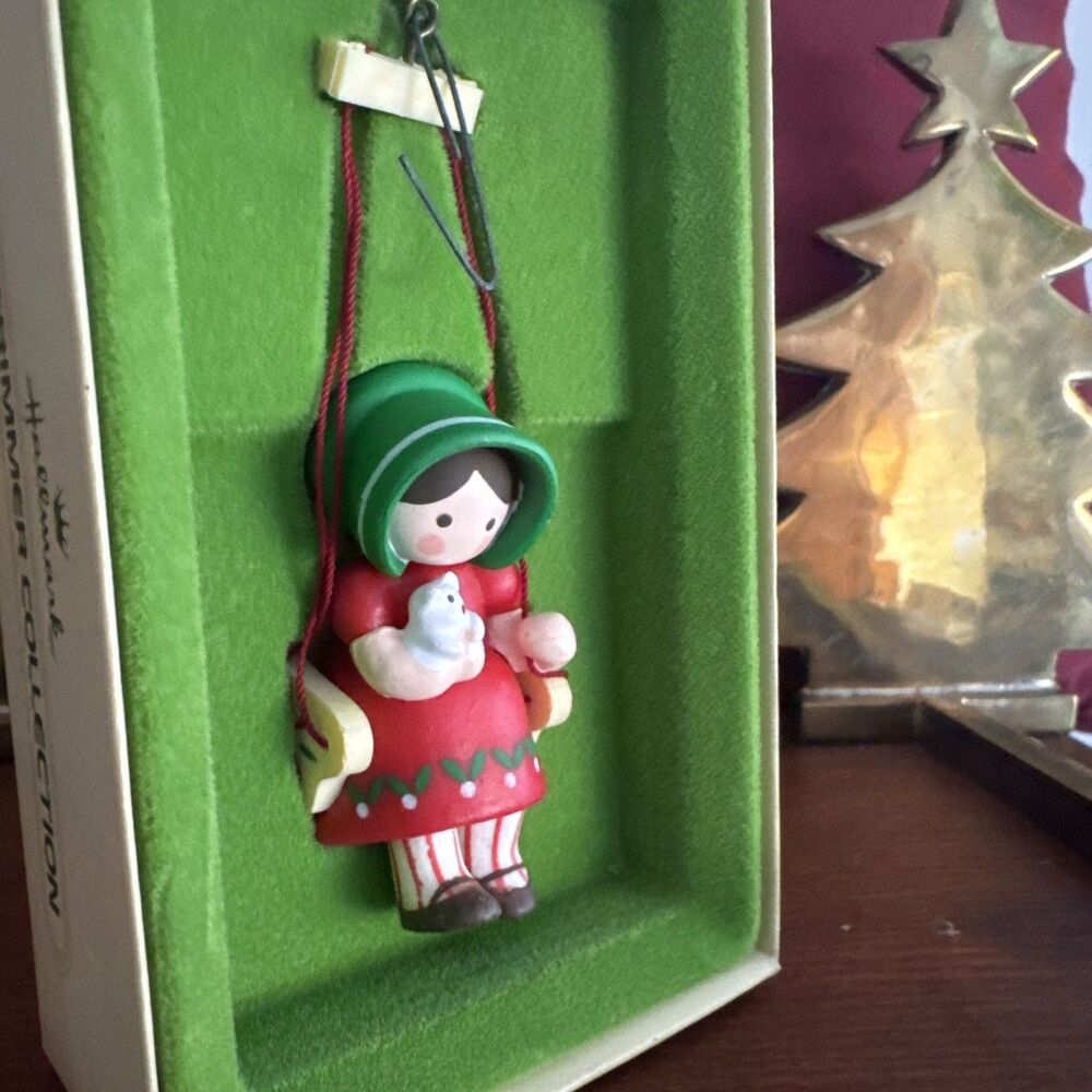 Hallmark 1979 Girl on Swing Red Dress with Cat Ornament Tree Trimmer Collection